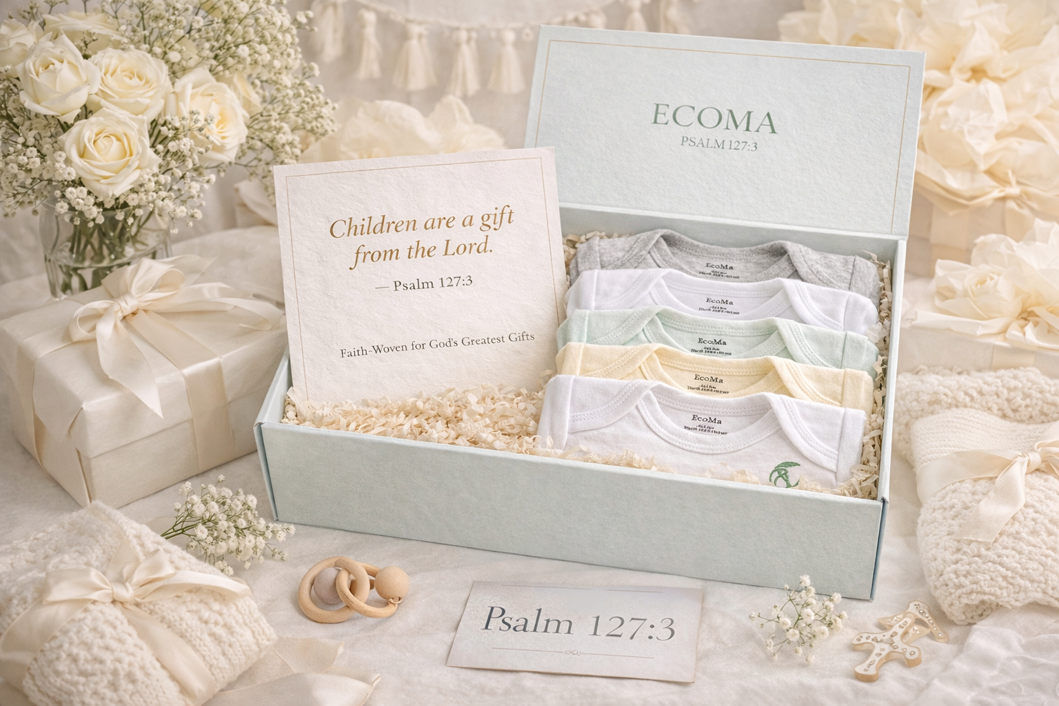 Psalm 127:3 Organic Cotton Baby Onesies – 5 Pack Christian Gift Set